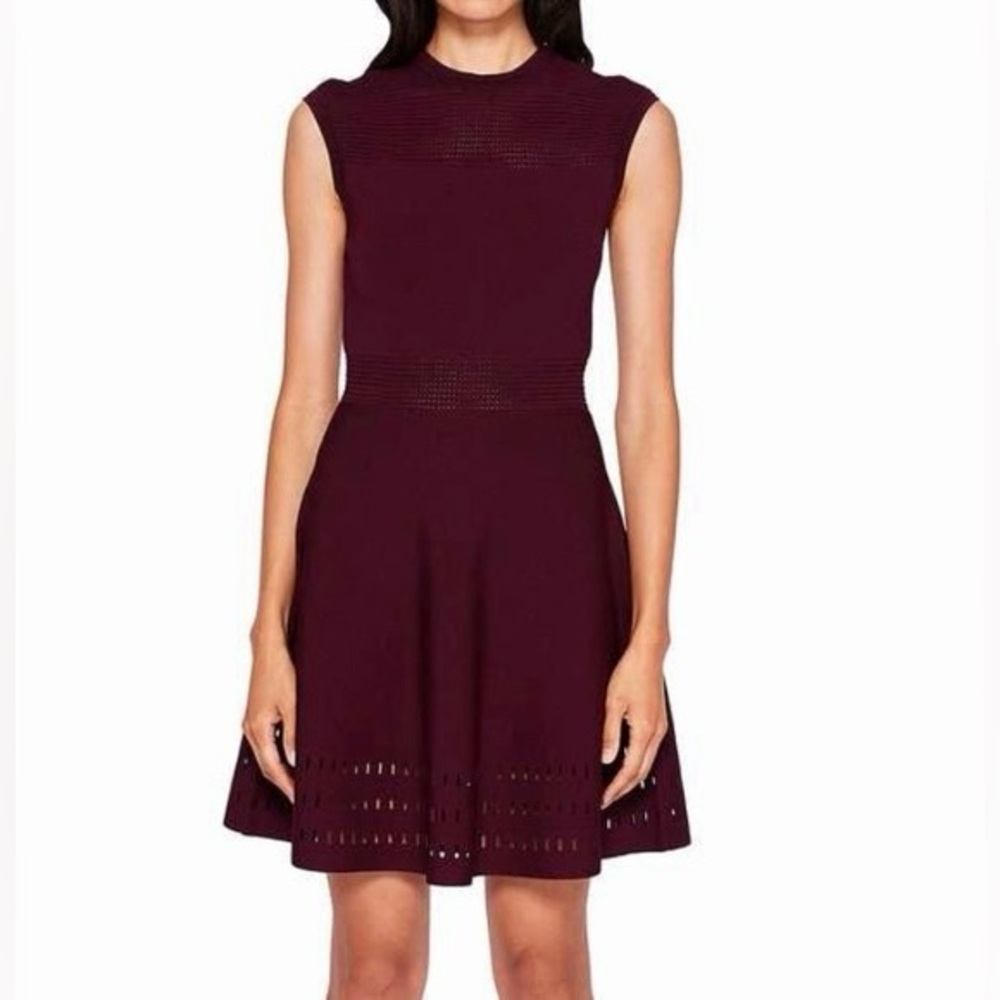 Ted Baker Maroon Aubrey Skater Eyelet Dress